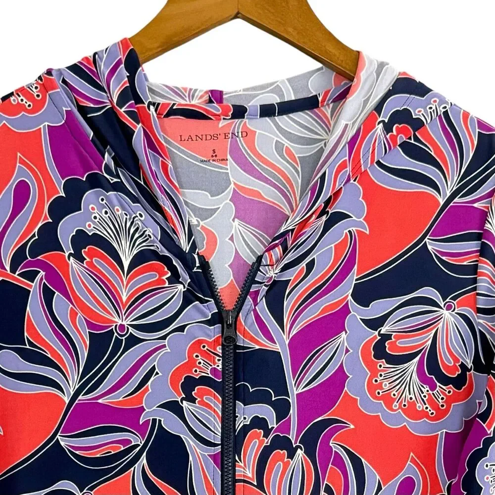 Lands End Women Hoodie Jacket Colorful Abstract Full Zip sz/ S - Picture 10 of 14